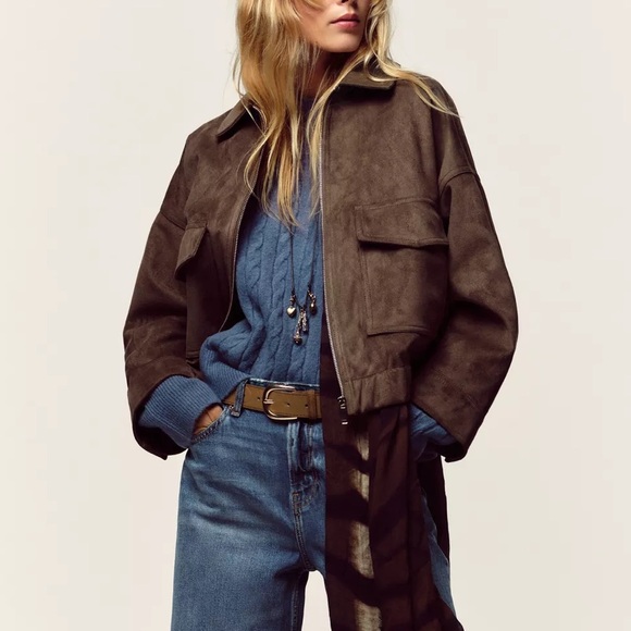 Zara Jackets & Blazers - Zara faux suede jacket dark khaki